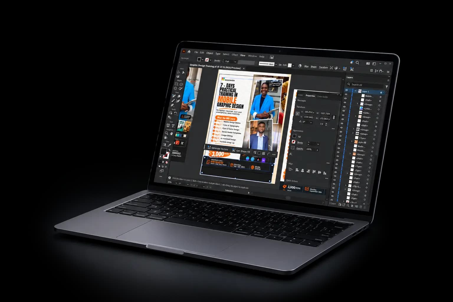 Laptop workstation displaying design and code architecture